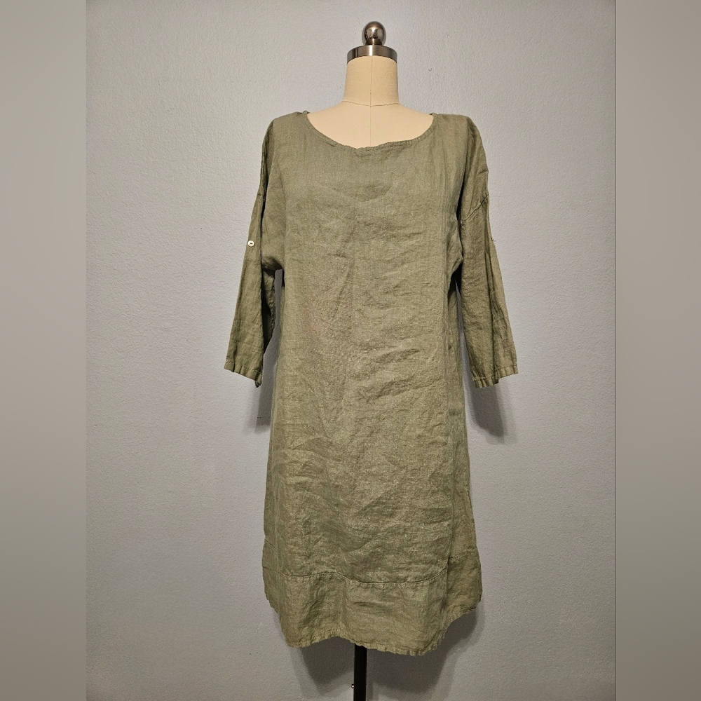 Rosemarine Long Sleeve Olive Linen Dress